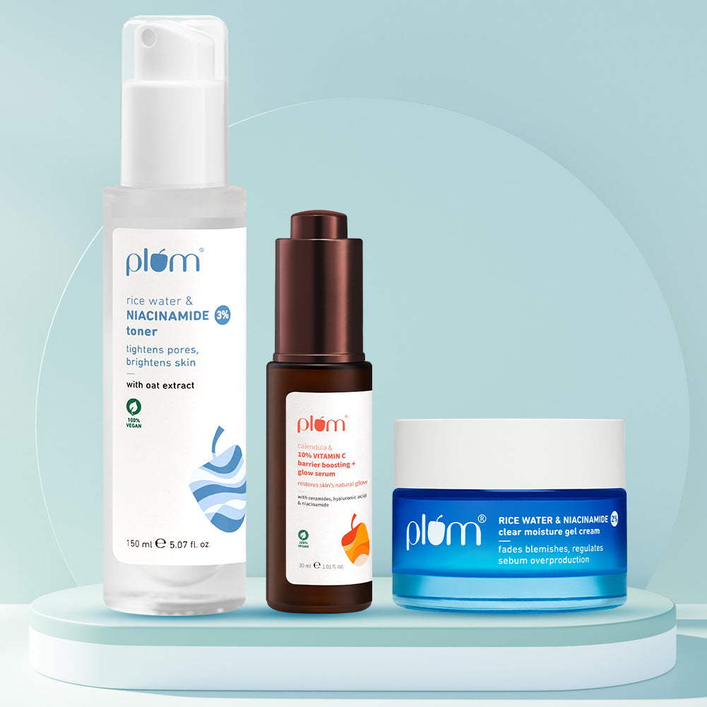 Plum Goodness Pore-fect Glow Combo with Niacinamide Toner, 10% vitamin C Serum & Niacinamide Gel Cream