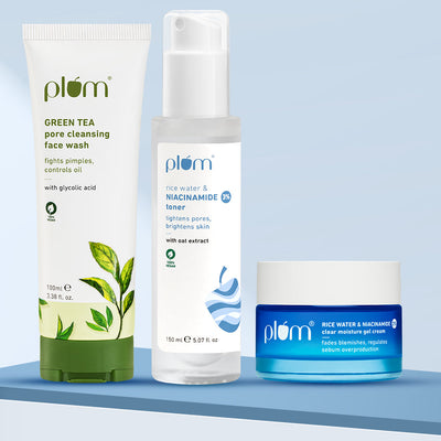 Pore-fectly Bright Combo for Oily, Acne-prone skin with Green Tea Face Wash, Niacinamide Toner & Niacinamide Gel Cream