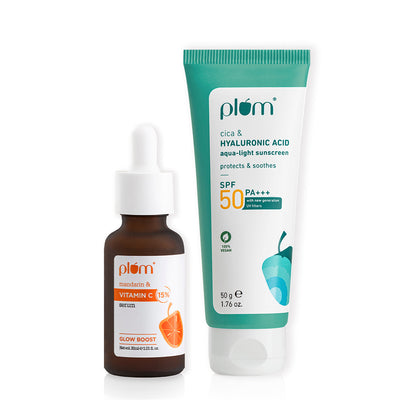 Glow & Protect Duo | 15% Vitamin C Serum 30ml, Cica & Hyaluronic Acid SPF 50 PA+++ Sunscreen 50g