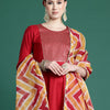 Dhiyona IE Yoke Design Pleated Sequinned Liva Kurta With Trousers & Dupatta