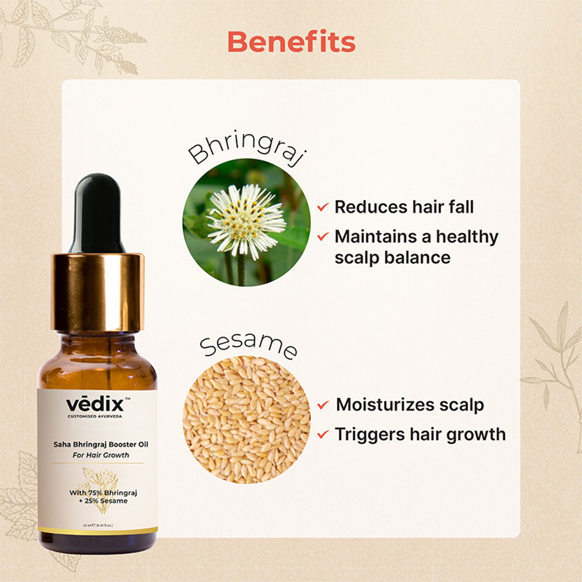 Vedix Bhringraj Booster Hair Oil - Hair Growth & Thick Hair - Saha Bhringraj Booster Oil