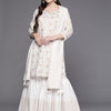 Dhiyona IE Women Off White Floral Printed Gotta Patti Kurta with Sharara & With Dupatta