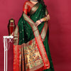 Dhiyona GR Women's Anarkali Bottle Green Zari Paithani Silk Saree