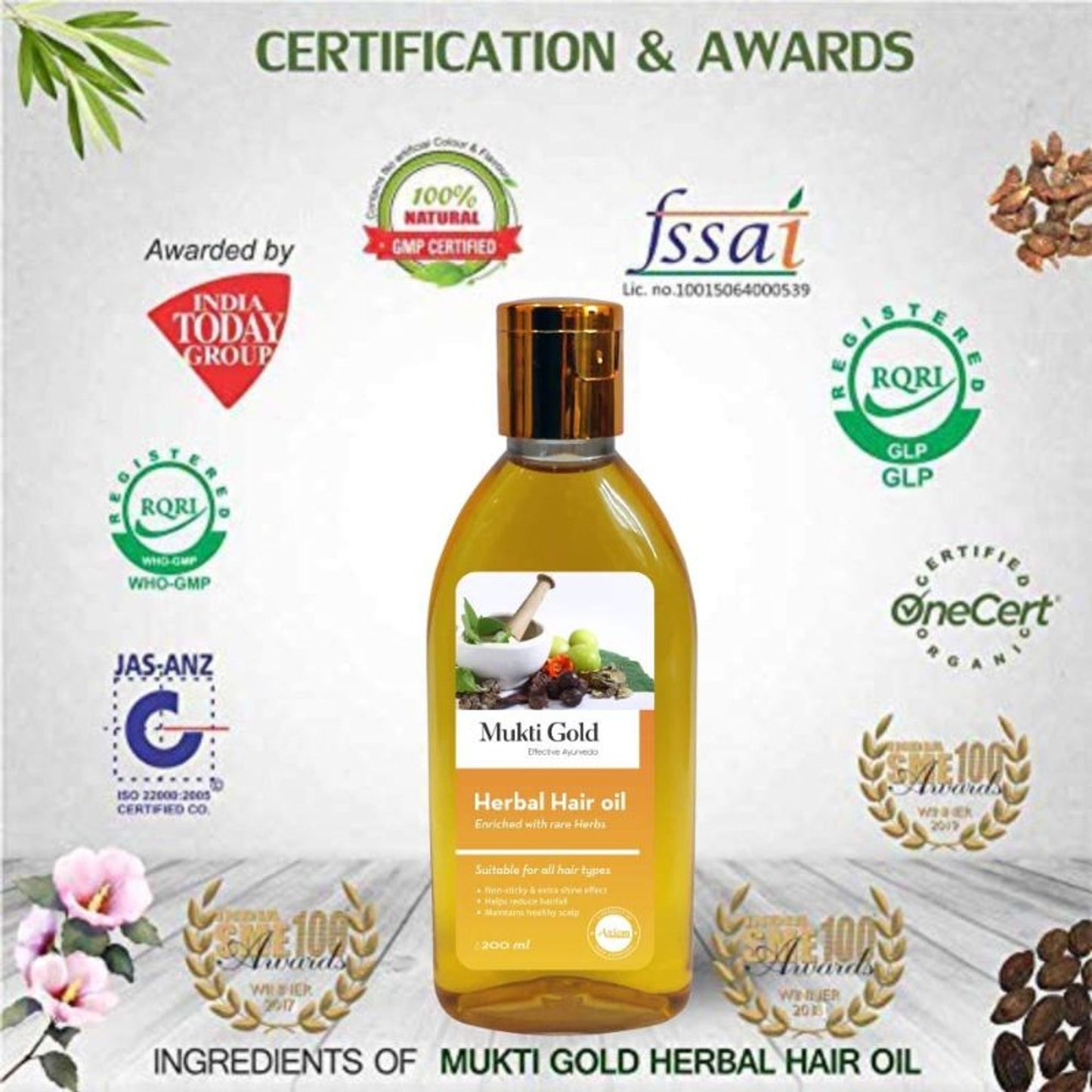 Mukti Gold Herbal Hair Oil Enriched With Rare Herbs - Pack of 2