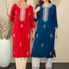 Indyancart IE Pack of 2 Ethnic Motifs Embroidered Straight Kurta