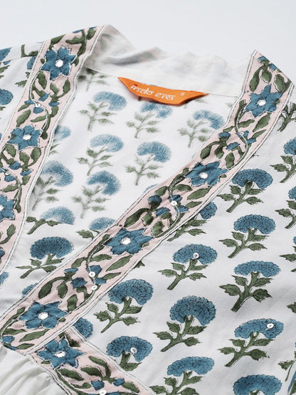 Dhiyona IE Women Floral Printed Empire Pure Cotton Kurta with Trousers & Dupatta
