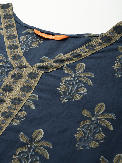 Dhiyona IE Floral Printed Pure Cotton Kurta With Trousers & Dupatta