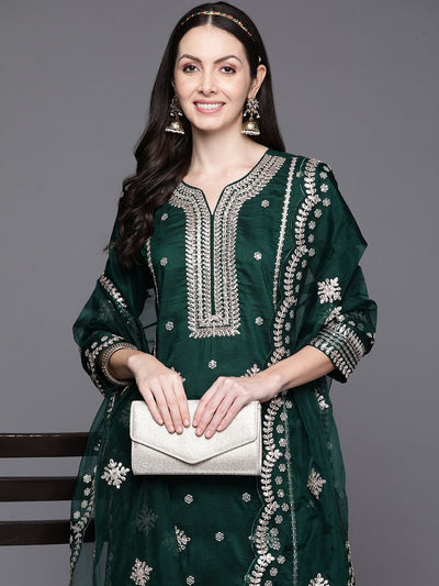 Indyancart IE Women Ethnic Motifs Embroidered Gotta Patti Kurta with Trousers & Dupatta