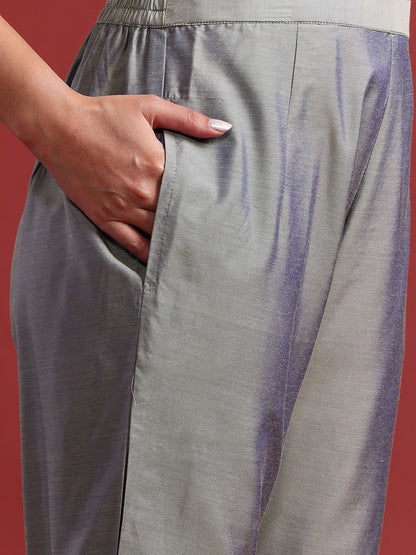 Dhiyona IE Floral Jacquard Chanderi Cotton Kurta With Trousers & Dupatta