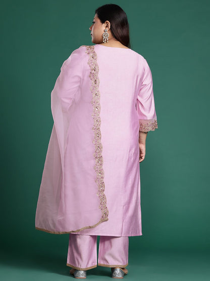 Indyancart Women's Plus Size Ethnic Motifs Embroidered Sequinned Liva Kurta Set
