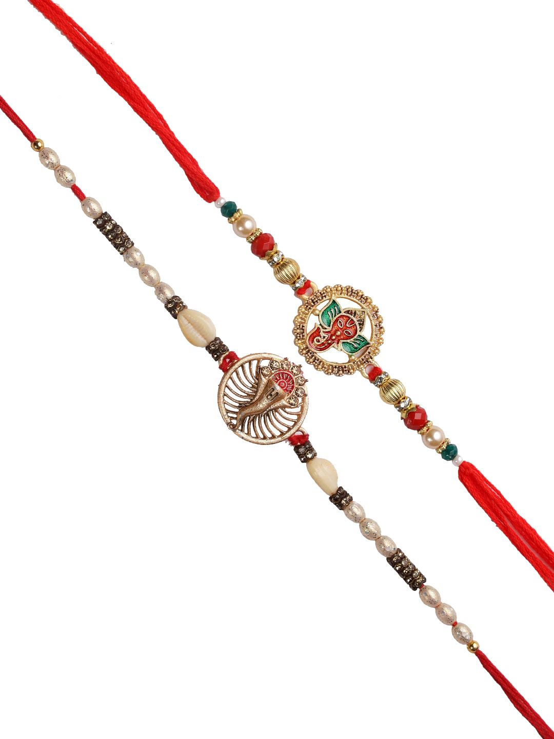 Anouk Set Of 2 Red Lord Ganesha Rakhis Comes With Roli Rice & Greeting Card