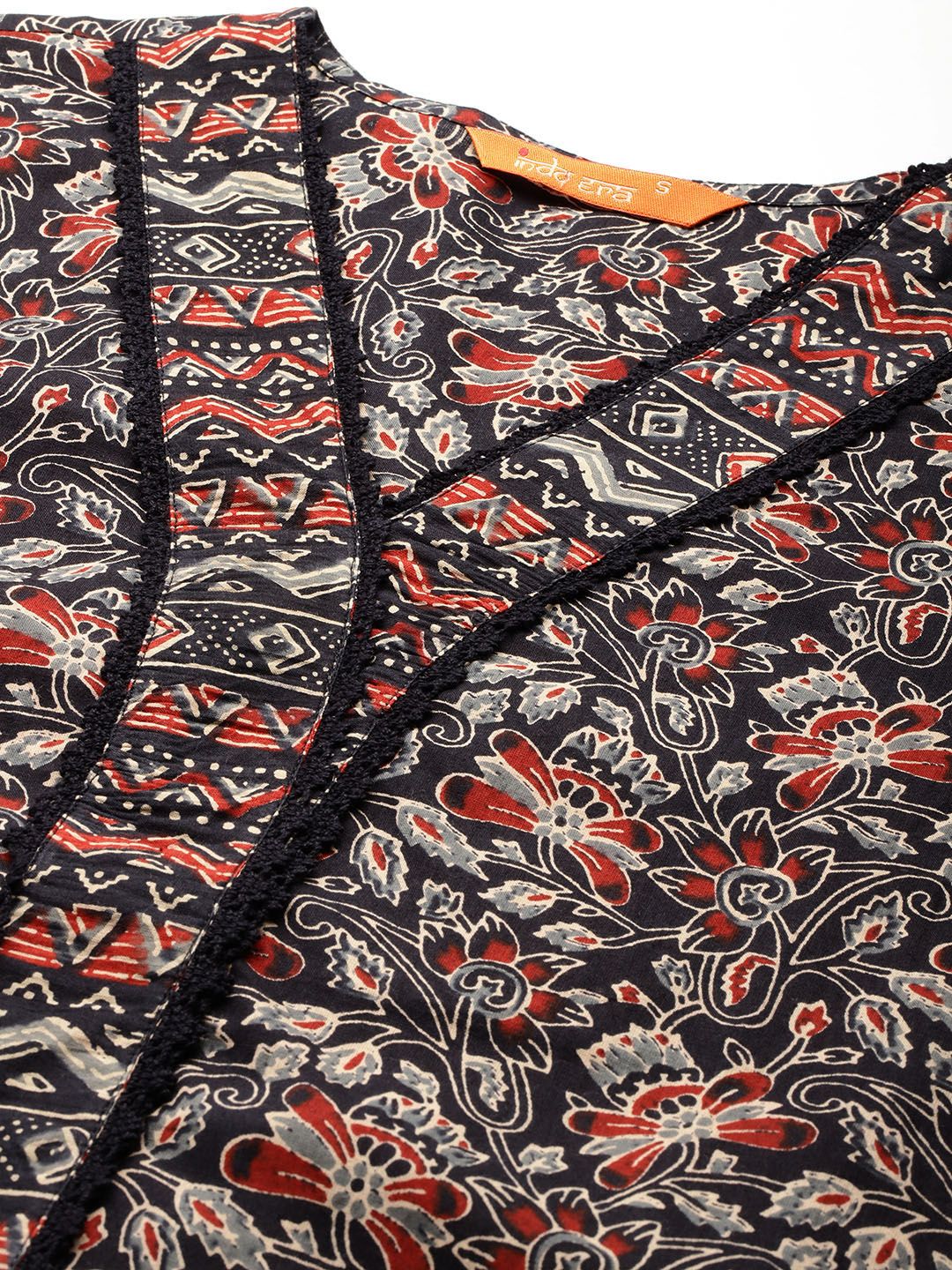 Indyancart IE Floral Printed Pure Cotton Kurta With Trousers & Dupatta