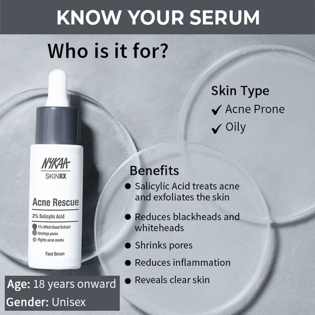 Nykaa SKINRX 2% Salicylic Acid Face Serum For Acne, Blackheads, Whiteheads & Clear Skin