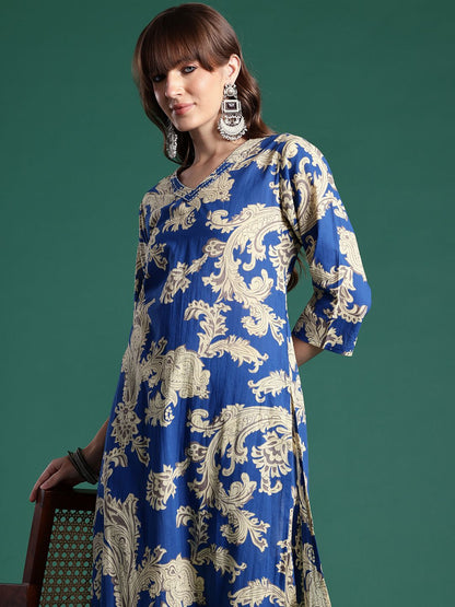 Floral Printed Pure Cotton Kurta with Trousers