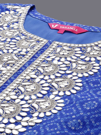 Indyancart VA Women'sBandhani Printed Gotta Patti & Zari Embroidered Kurta & Trousers With Dupatta