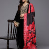 Indyancart IE Floral Embroidered V-Neck Three-Quarter Sleeves Straight Velvet Kurta Set