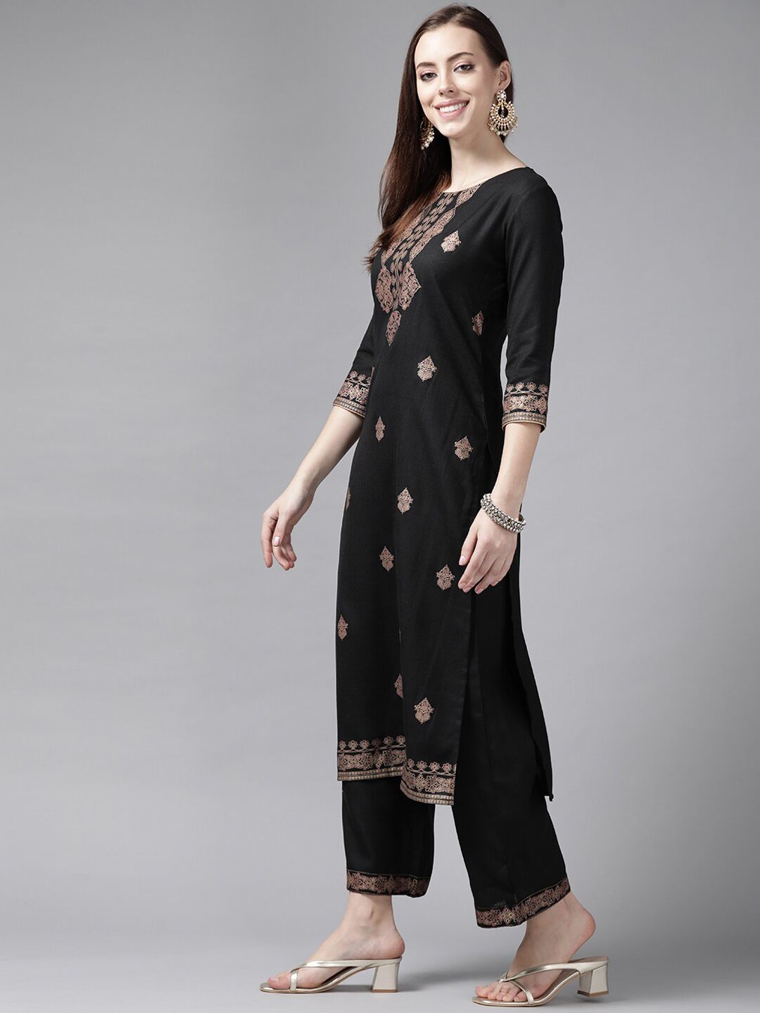 Dhiyona IE Women Ethnic Printed Cotton Kurta with Palazzos & Dupatta