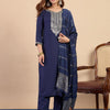 Dhiyona VV  Navy Blue Wome's Traditional Kurta Pant Set with Dupatta