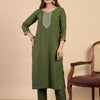 Dhiyona VV Mehndi Women's Designer Kurta Pant Set Premium Pattern Collection