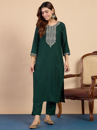 Indyancart VV  Green Womens Traditional Kurta Pant Set with Dupatta
