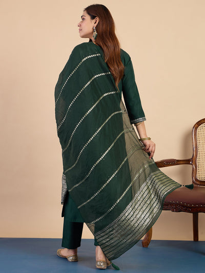 Indyancart VV  Green Womens Traditional Kurta Pant Set with Dupatta