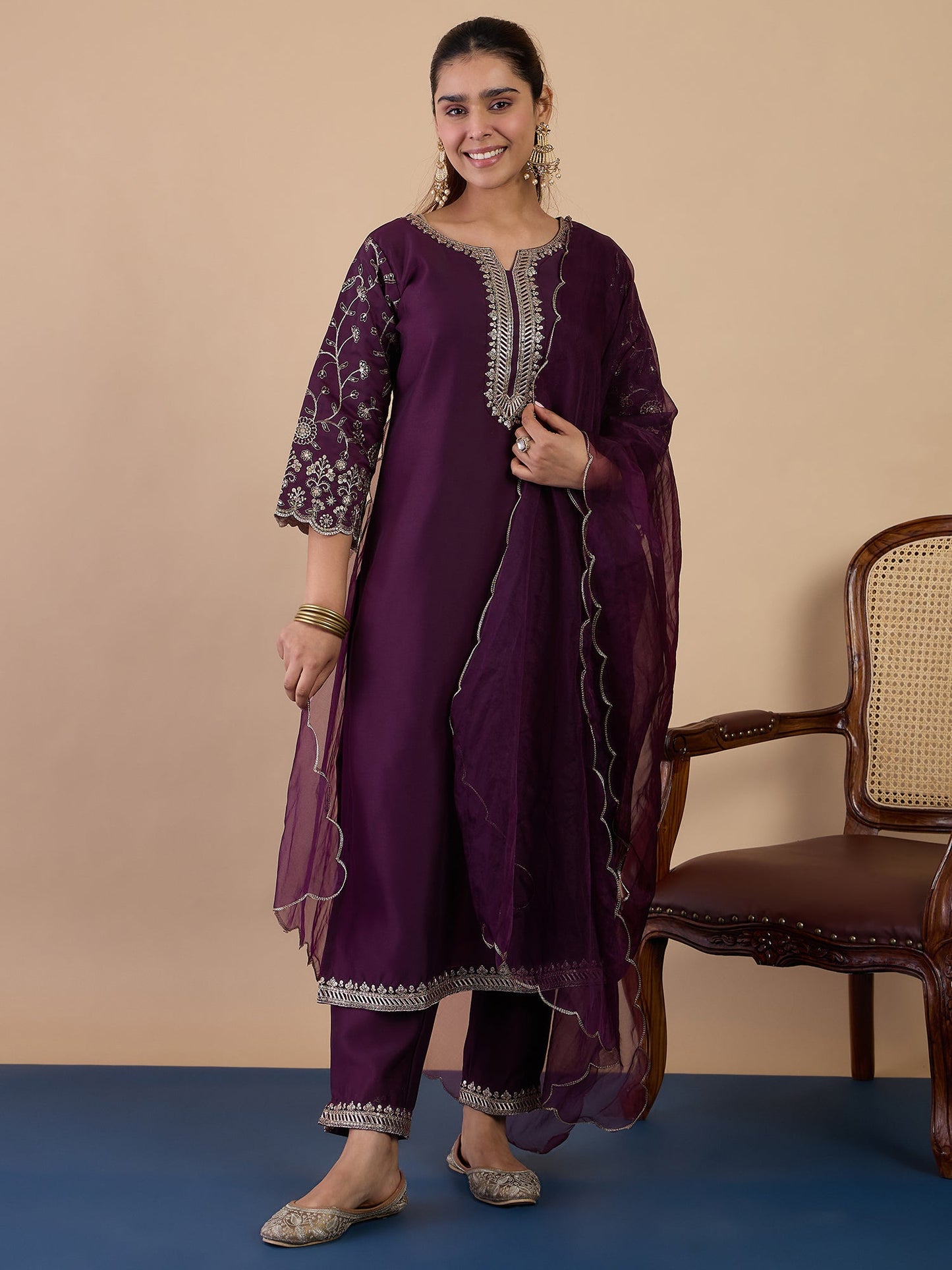 Dhiyona VV Wine Women's Designer Kurta Pant Set Premium Pattern Collection