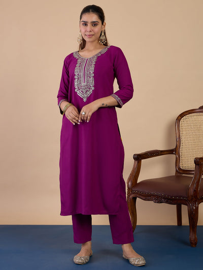 Indyancart VV Purple Womens Traditional Kurta Pant Set with Dupatta