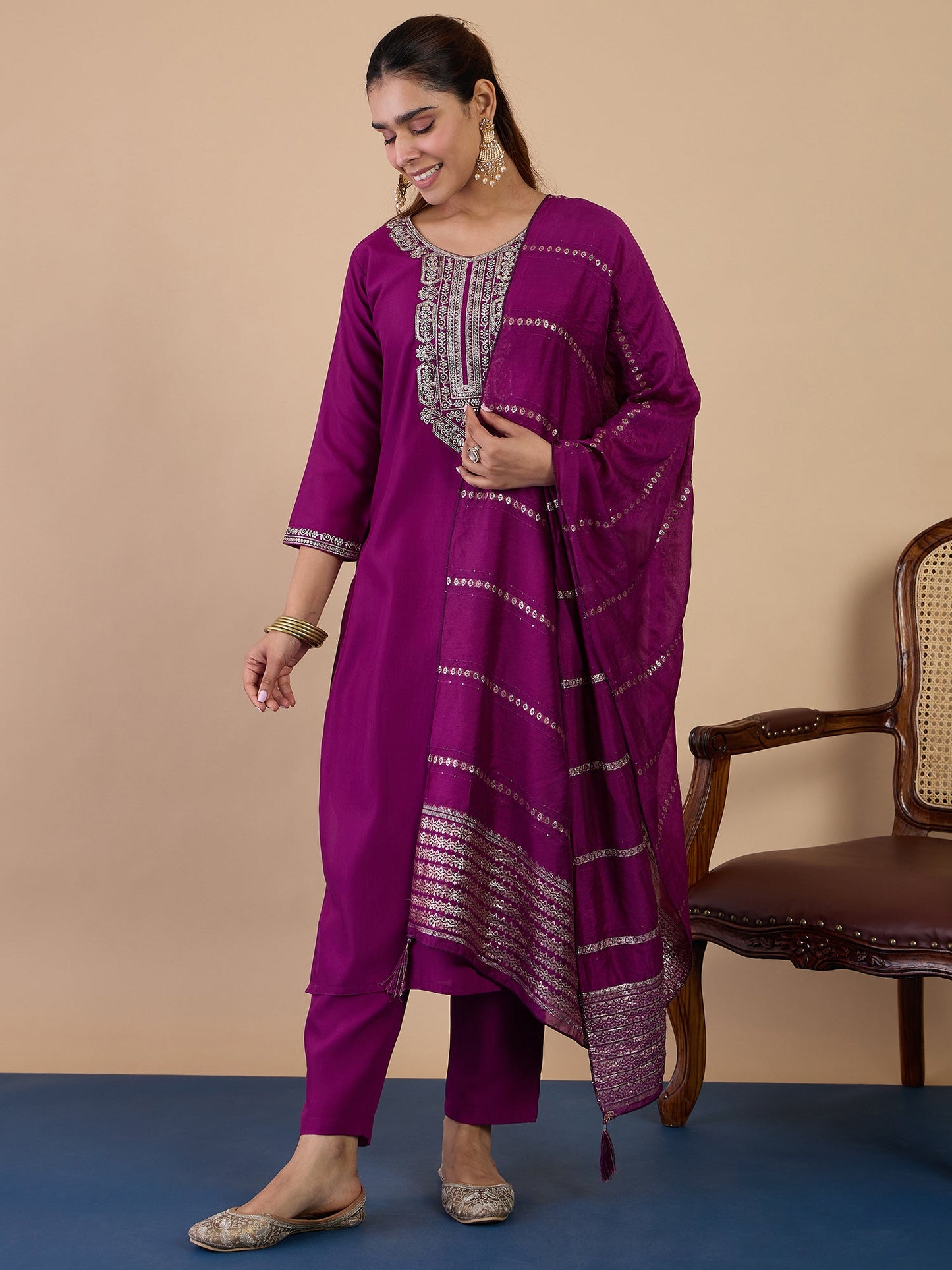 Dhiyona VV Purple Womens Traditional Kurta Pant Set with Dupatta