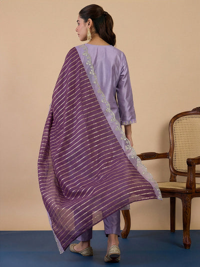 Indyancart VV Lavender Women's Designer Kurta Pant Set Premium Pattern Collection