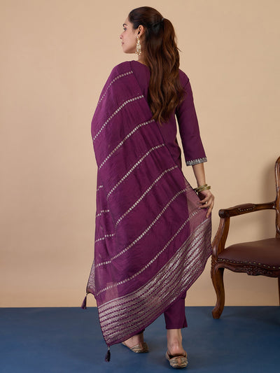 Indyancart VV Purple Elegant Embroidered Kurta Pant Set for Women