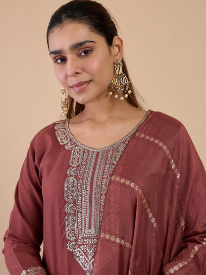 Dhiyona VV Brown Women's Traditional Kurta Pant Set with Dupatta