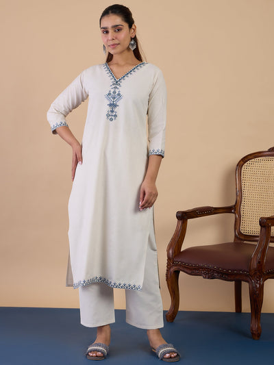 Indyancart VV Off-white Women's Designer Kurta Pant Set Premium Pattern