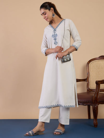 Indyancart VV Off-white Women's Designer Kurta Pant Set Premium Pattern