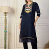Dhiyona VV Bindiya Blue Embroidered Chanderi Silk Kurta Set with Embroidered Dupatta