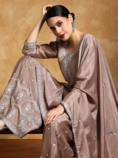 Dhiyona VA Floral Yoke Design Zari Straight Kurta With Sharara And Dupatta