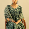 Dhiyona IE Green Floral Printed V-Neck Pure Cotton A-Line Kurta with Trousers & Dupatta
