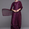Indyancart IE Purple Embellished Keyhole Neck Kurta with Palazzos & Dupatta