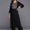Indyancart IE Round Neck Yoke Design Flared Sleeves Rayon Straight Kurta