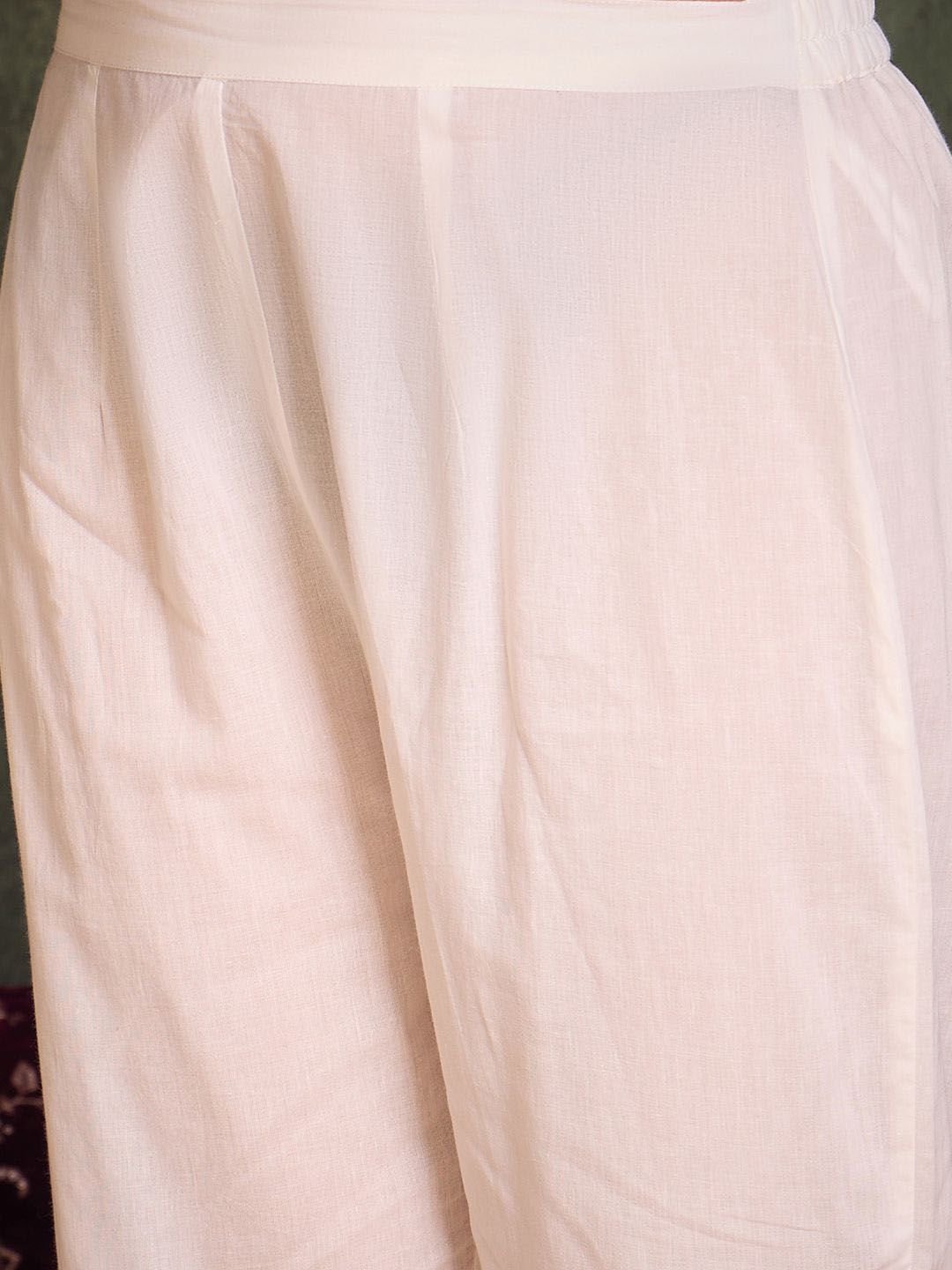 Indyancart IE Floral Printed Empire V-Neck Pure Cotton A-Line Kurta With Trousers And Dupatta