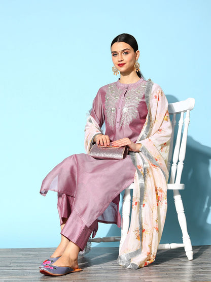 Indyancart VA Women's Woven Design Chanderi Silk Hyper Texture Kurta Set