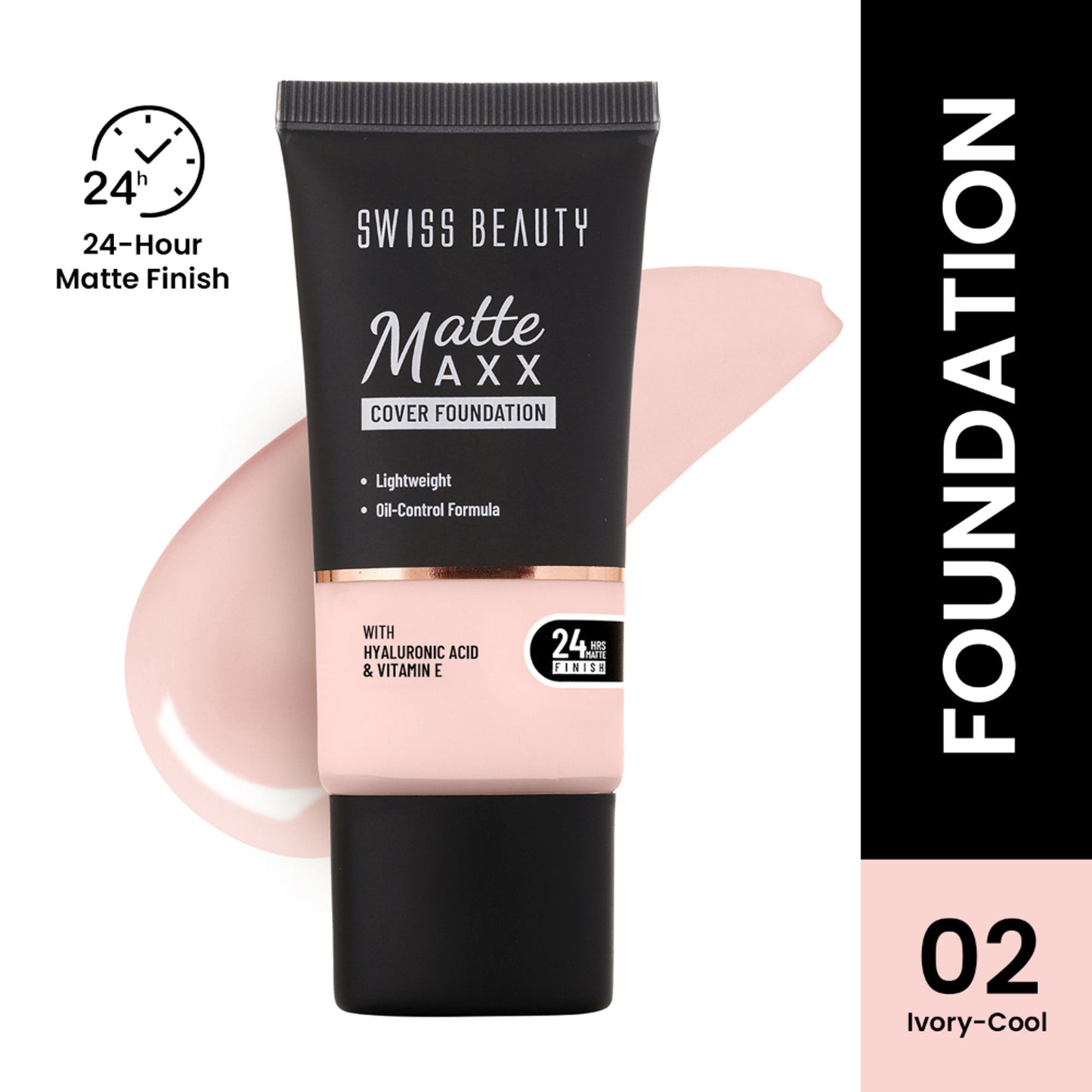 Swiss Beauty Matte Maxx Cover Foundation with Hyaluronic Acid & Vitamin E - 2 Ivory Cool