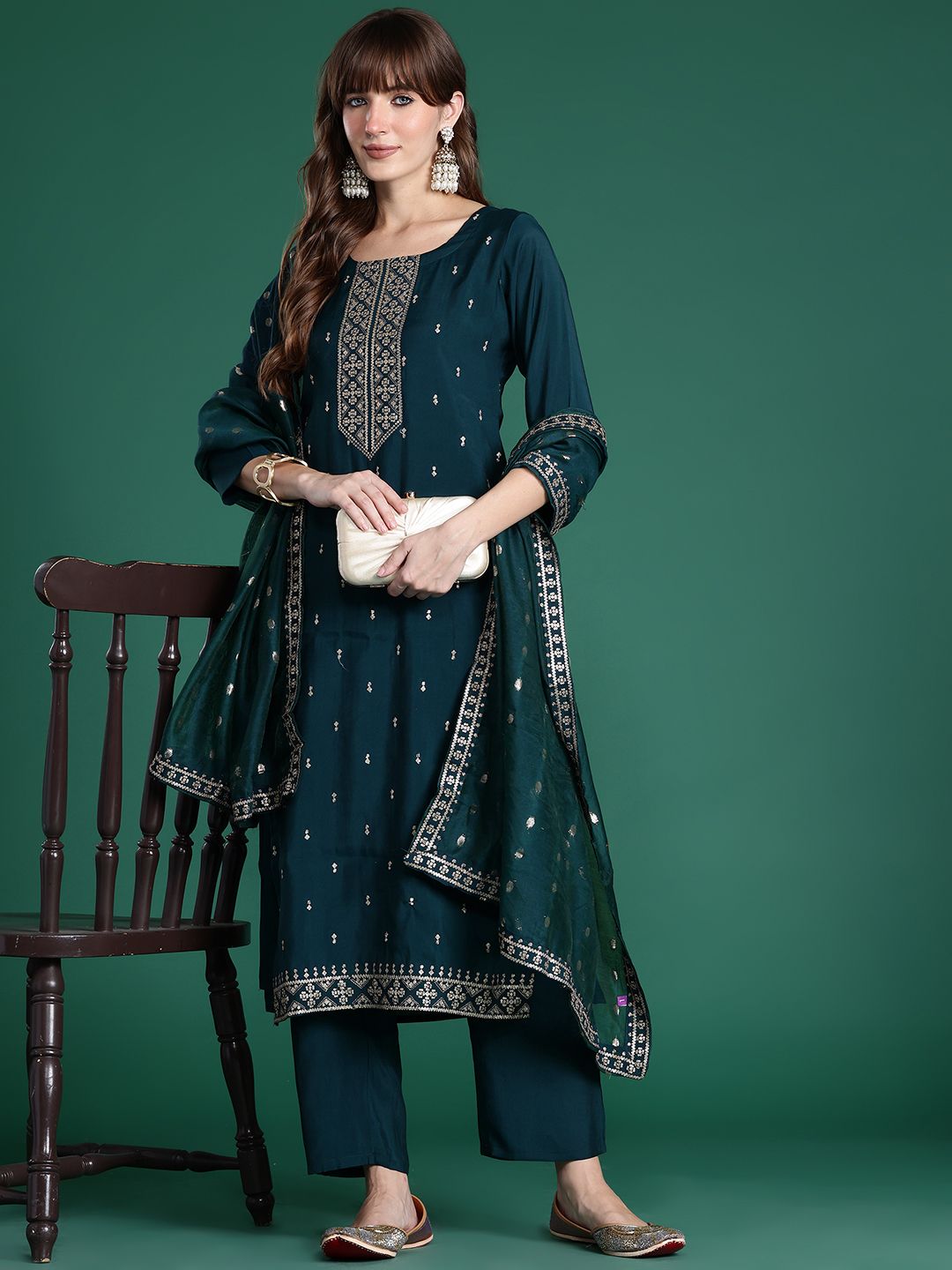 Ethnic Motifs Embroidered Kurta with Trousers & Dupatta