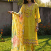 Dhiyona IE Floral Embroidered Thread Work Kurta With Trousers & Dupatta