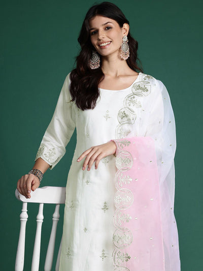 Indyancart IE Ethnic Motifs Embroidered Kurta with Trousers & With Dupatta