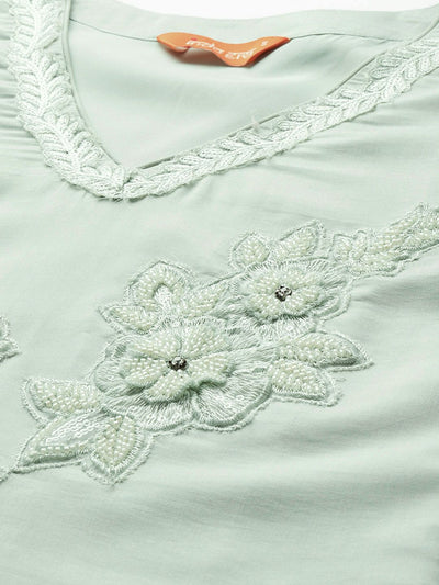 Indyancart IE Floral Embroidered Kurta with Trousers & Dupatta