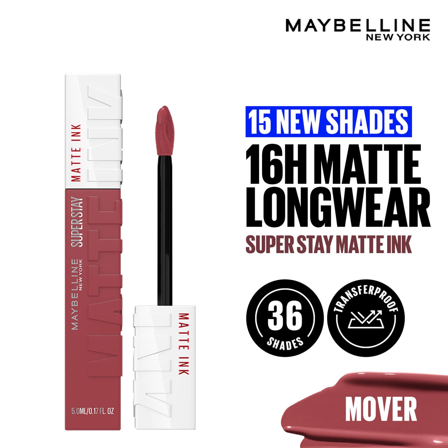 Maybelline New York Super Stay Matte Ink Liquid Lipstick, Lasts Up to 16 Hours - 15 Lover - Mover