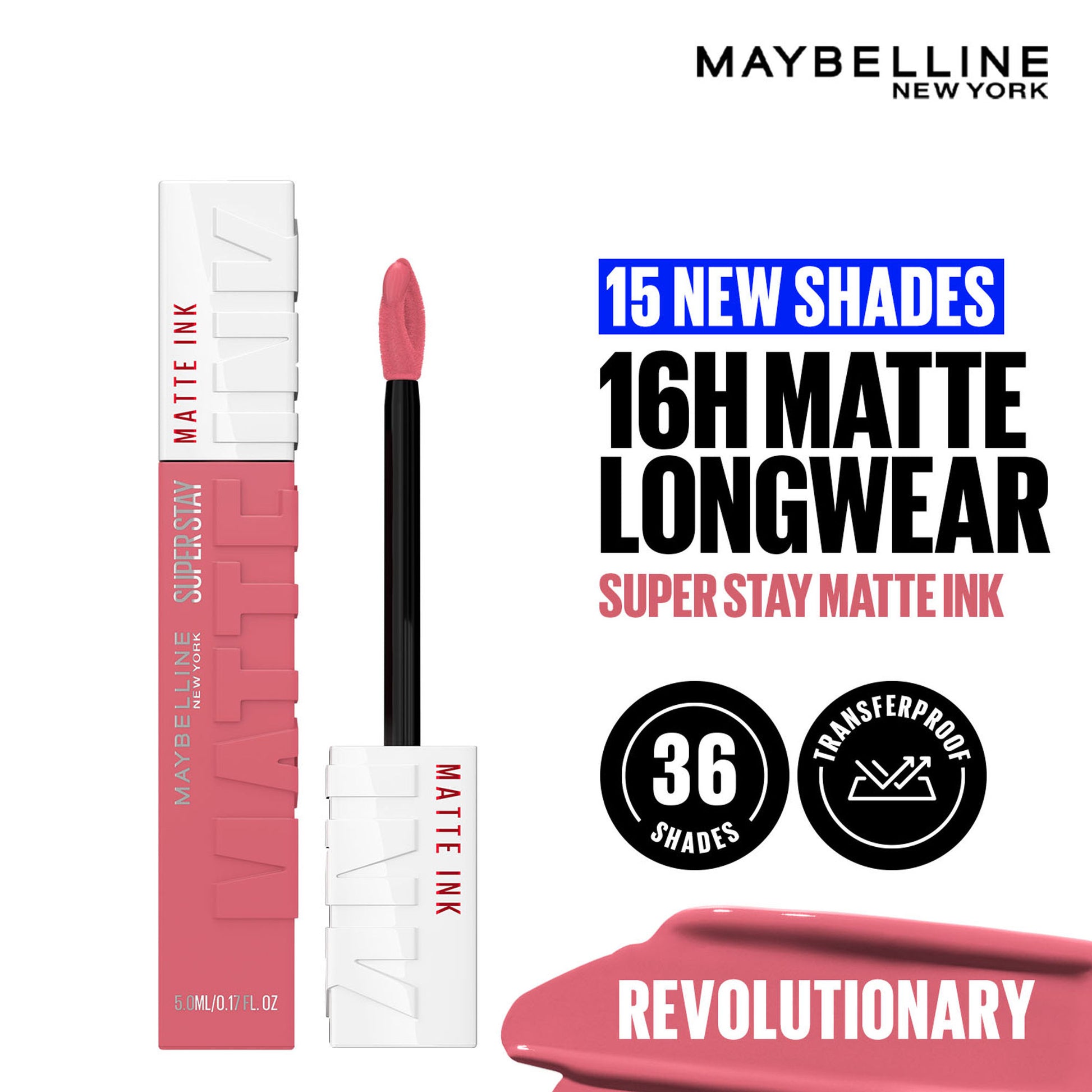 Maybelline New York Super Stay Matte Ink Liquid Lipstick, Lasts Up to 16 Hours - 15 Lover - Revolutionary