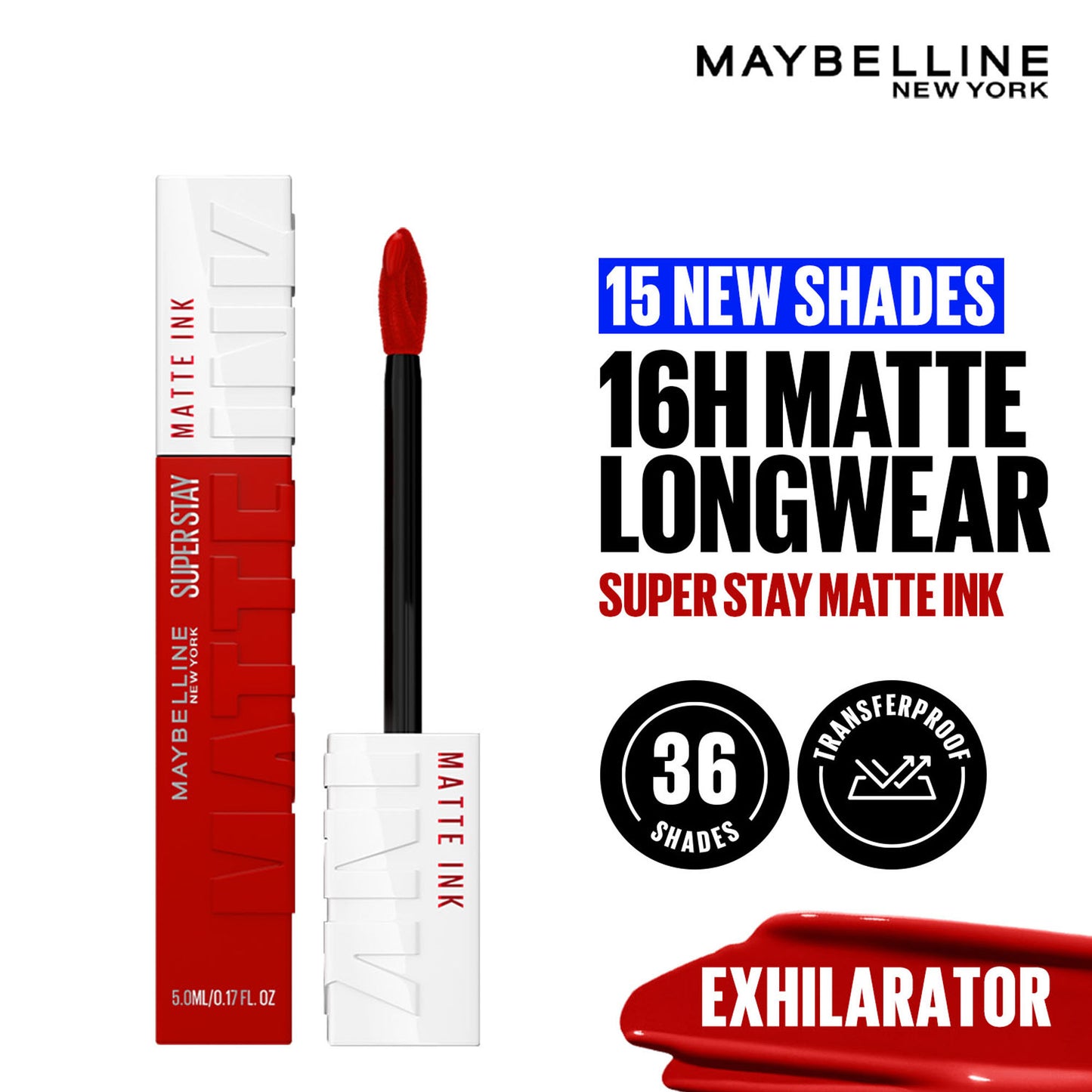 Maybelline New York Super Stay Matte Ink Liquid Lipstick, Lasts Up to 16 Hours - 15 Lover - Exhilarator