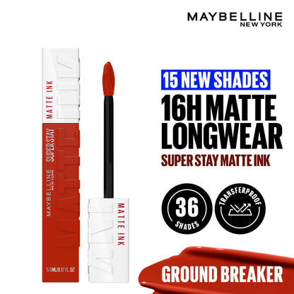 Maybelline New York Super Stay Matte Ink Liquid Lipstick, Lasts Up to 16 Hours - 15 Lover - Ground Breaker