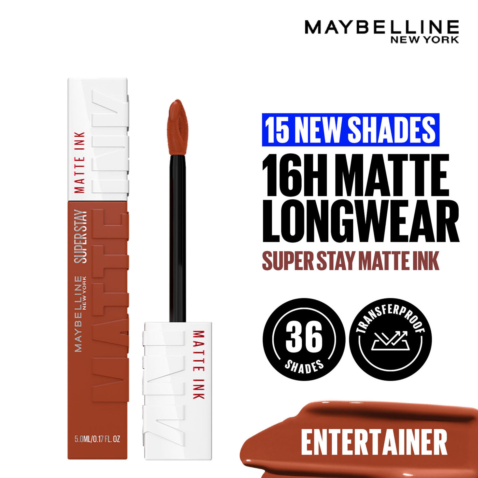 Maybelline New York Super Stay Matte Ink Liquid Lipstick, Lasts Up to 16 Hours - 15 Lover - Entertainer
